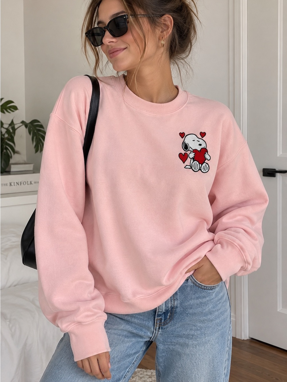 Gildan Light Pink Crewneck Sweatshirt with Puppy Heart Patch